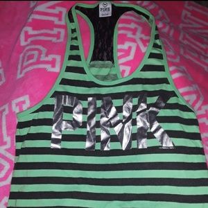 Vs pink striped logo tank